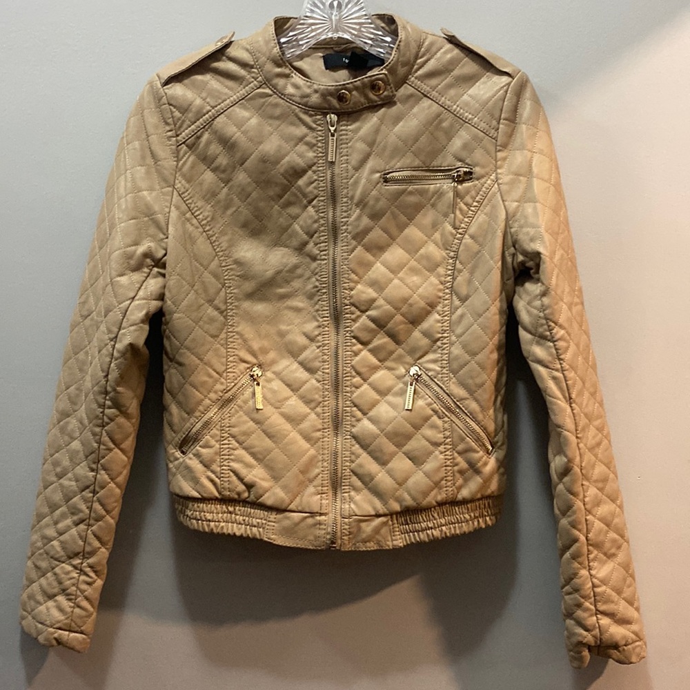 Forever 21 Tan quilted leather jacket.